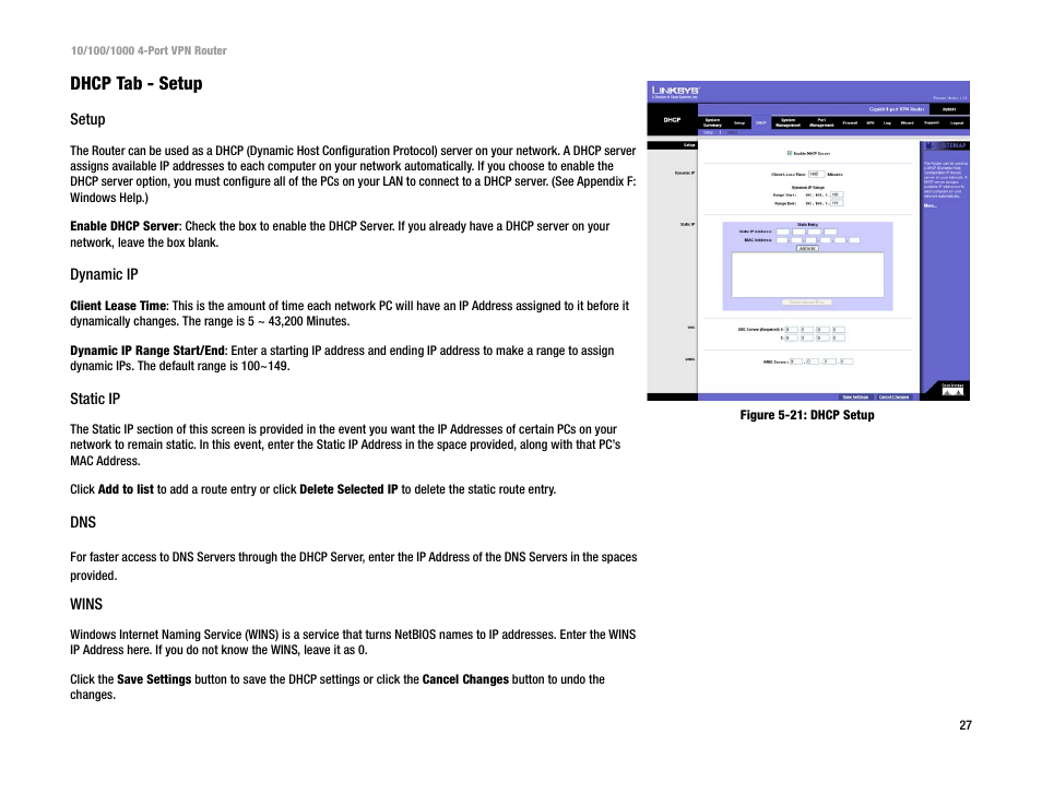 Dhcp tab - setup | Linksys RV0041 User Manual | Page 35 / 99