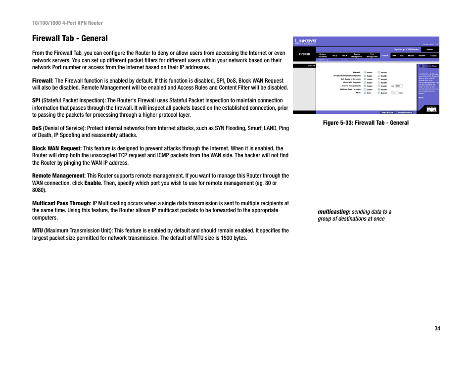 Firewall tab - general | Linksys RV0041 User Manual | Page 42 / 99