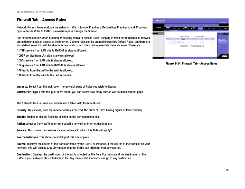 Firewall tab - access rules | Linksys RV0041 User Manual | Page 43 / 99