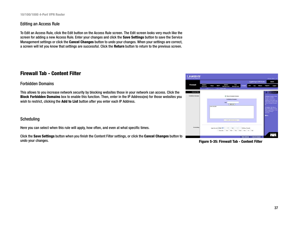 Firewall tab - content filter | Linksys RV0041 User Manual | Page 45 / 99