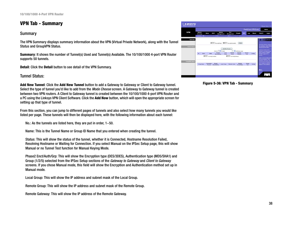 Vpn tab - summary | Linksys RV0041 User Manual | Page 46 / 99