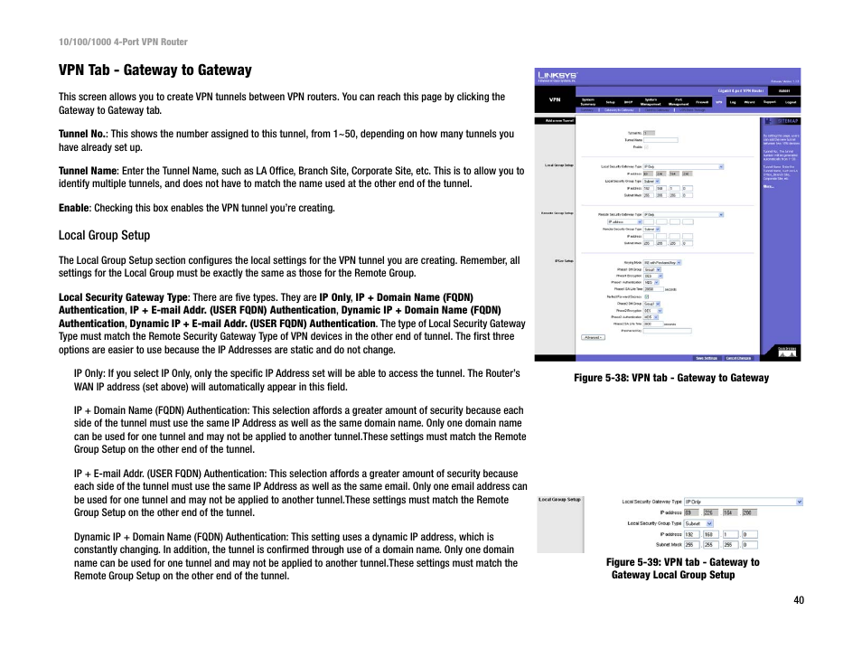 Vpn tab - gateway to gateway | Linksys RV0041 User Manual | Page 48 / 99