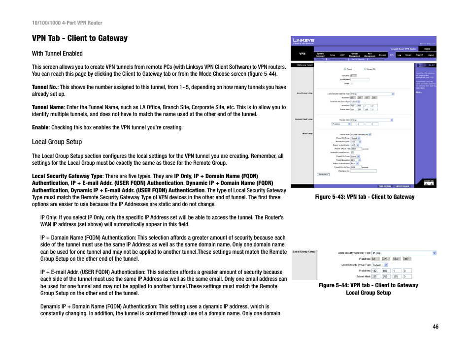 Vpn tab - client to gateway | Linksys RV0041 User Manual | Page 54 / 99