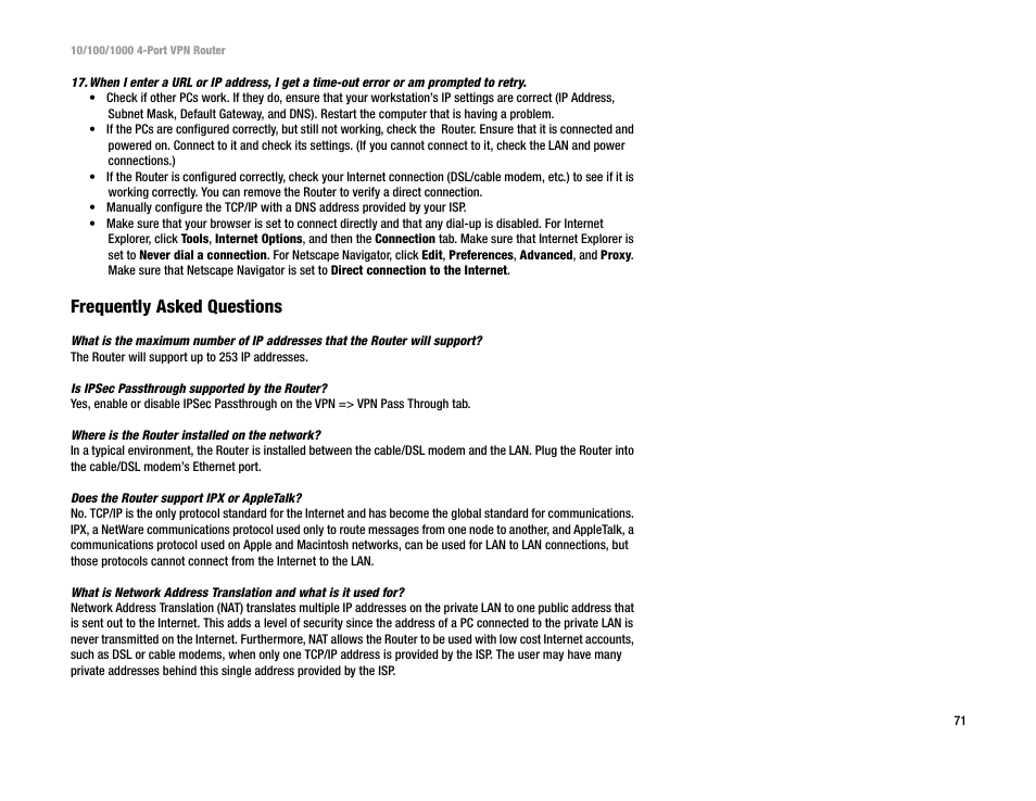 Frequently asked questions | Linksys RV0041 User Manual | Page 79 / 99
