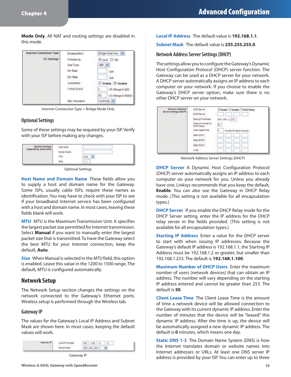 Advanced configuration, Network setup | Linksys WAG54GS User Manual | Page 11 / 38