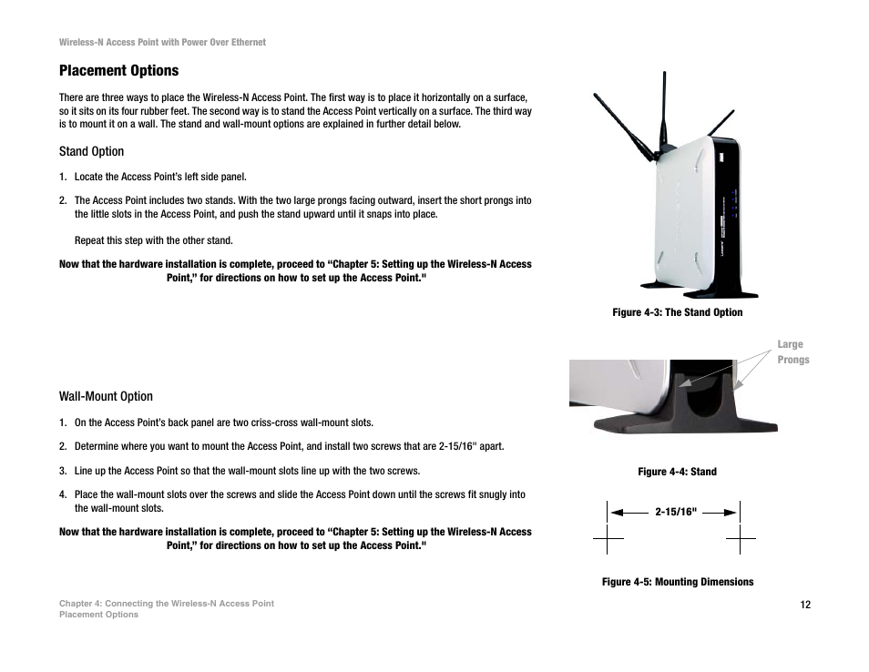 Placement options, Stand option, Wall-mount option | Linksys WAP4400N User Manual | Page 18 / 69