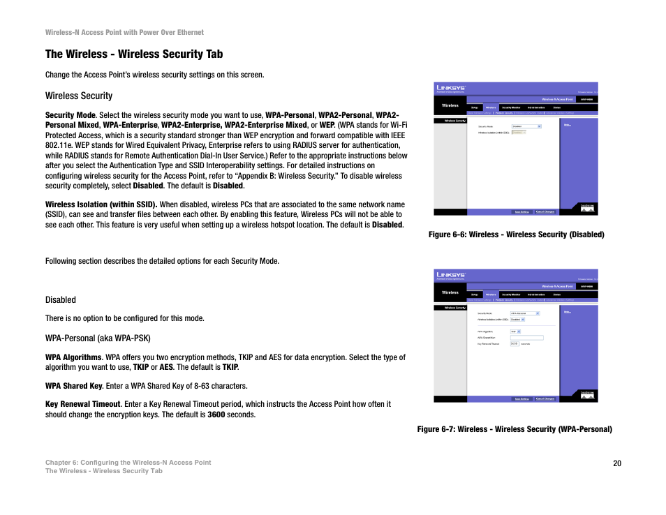 The wireless - wireless security tab, Wireless security | Linksys WAP4400N User Manual | Page 26 / 69