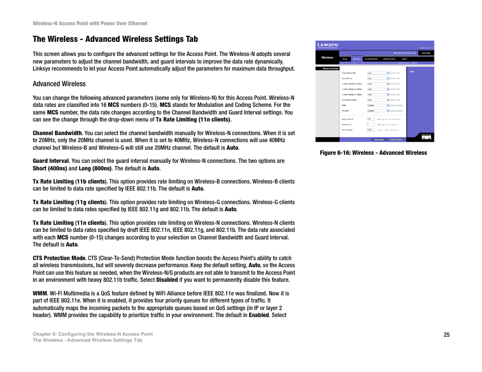 The wireless - advanced wireless settings tab, Advanced wireless | Linksys WAP4400N User Manual | Page 31 / 69