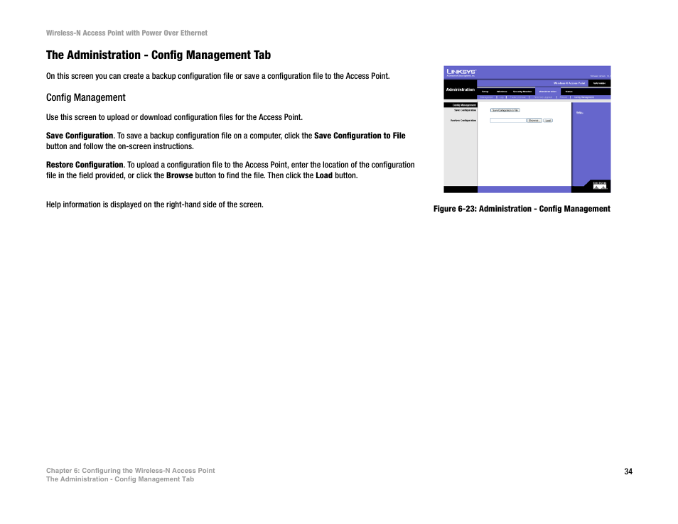 The administration - config management tab, Config management | Linksys WAP4400N User Manual | Page 40 / 69