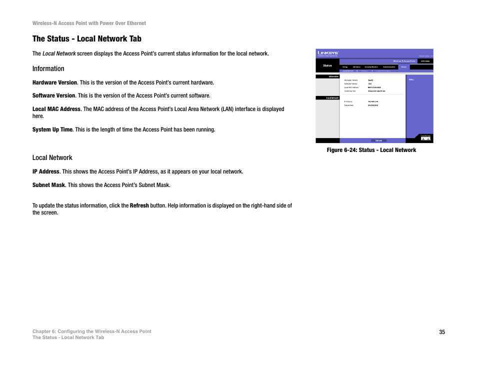The status - local network tab, Information, Local network | Linksys WAP4400N User Manual | Page 41 / 69