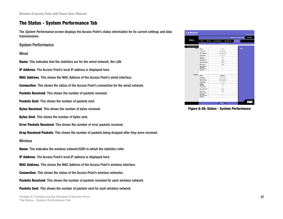 The status - system performance tab, System performance | Linksys WAP4400N User Manual | Page 43 / 69
