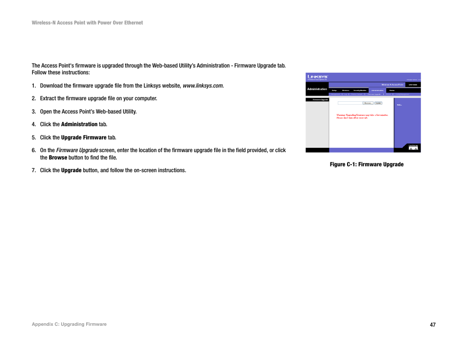 Appendix c: upgrading firmware | Linksys WAP4400N User Manual | Page 53 / 69