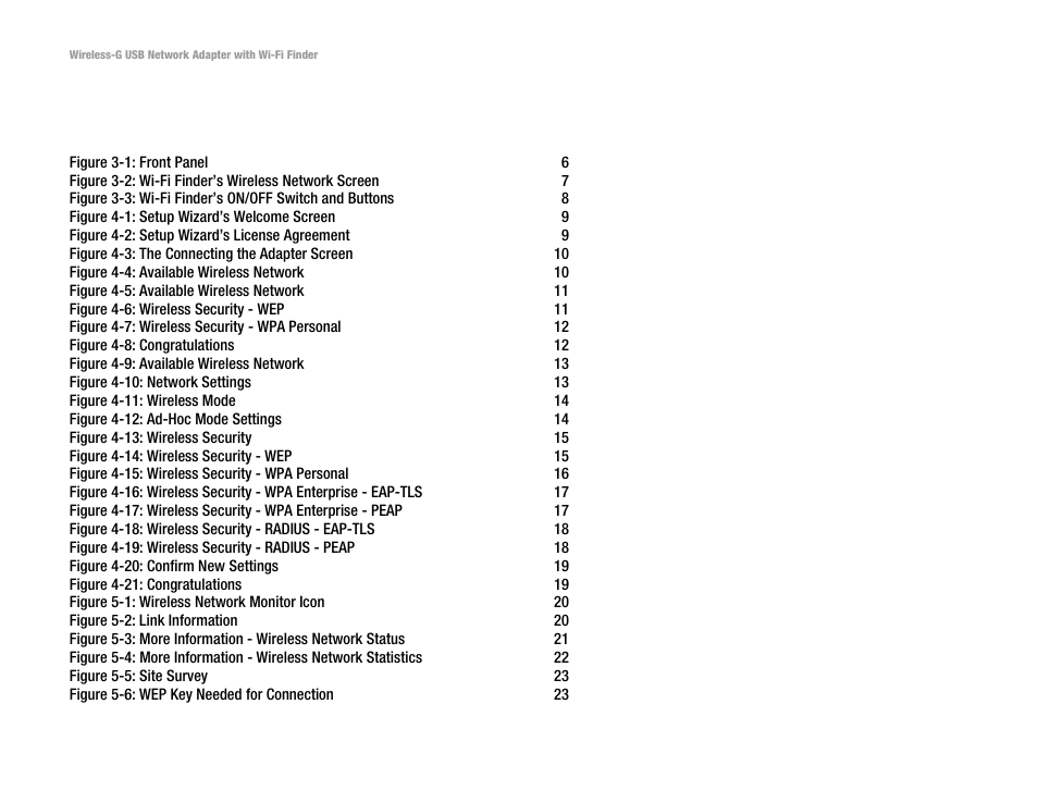 List of figures | Linksys WUSBF54G User Manual | Page 5 / 63