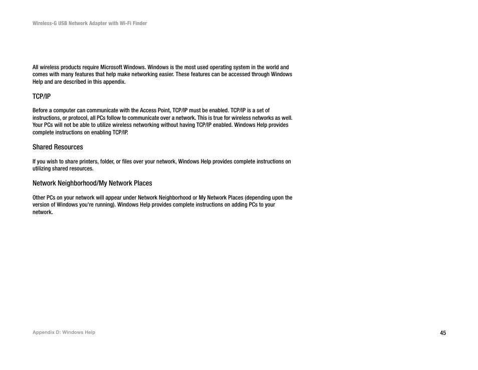 Appendix d: windows help | Linksys WUSBF54G User Manual | Page 51 / 63