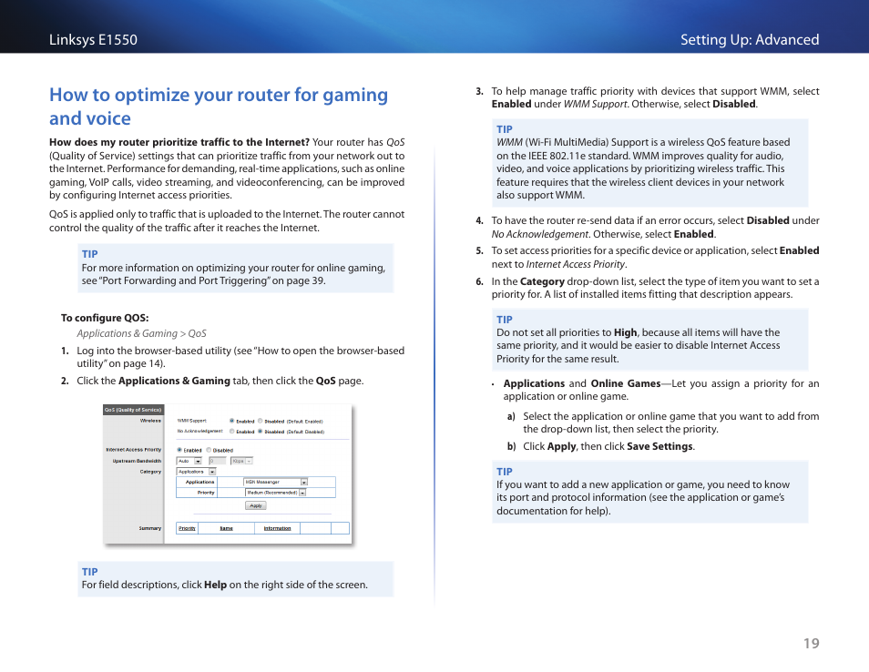 How to optimize your router for gaming and voice | Linksys E1550 User Manual | Page 22 / 55