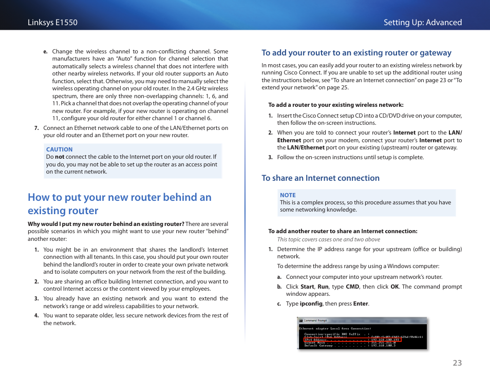 To share an internet connection | Linksys E1550 User Manual | Page 26 / 55