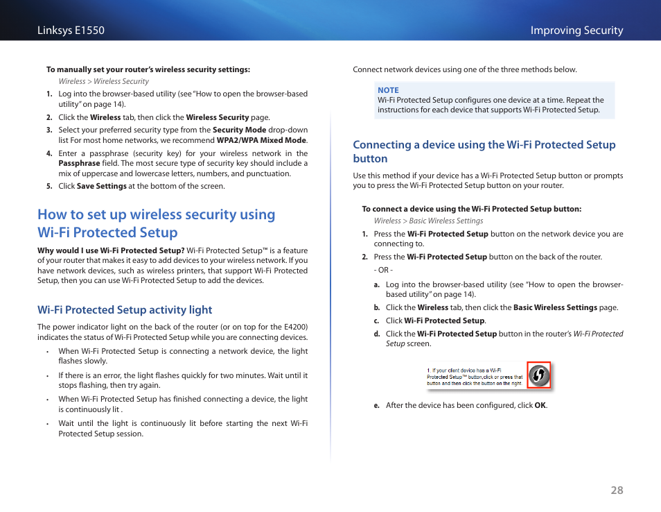 Wi-fi protected setup activity light | Linksys E1550 User Manual | Page 31 / 55