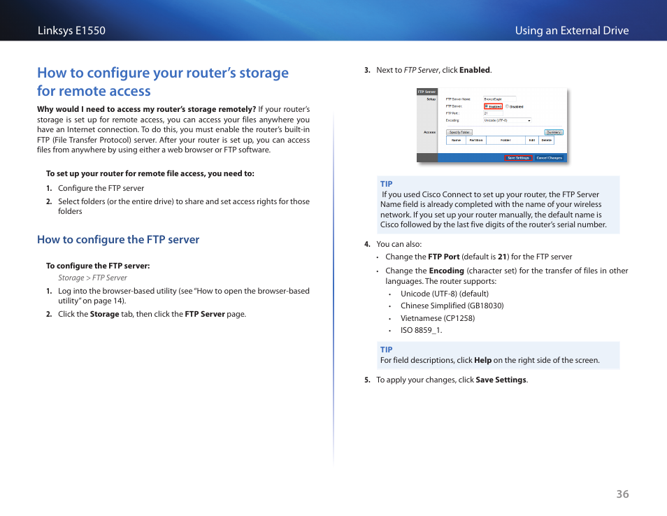 How to configure the ftp server | Linksys E1550 User Manual | Page 39 / 55