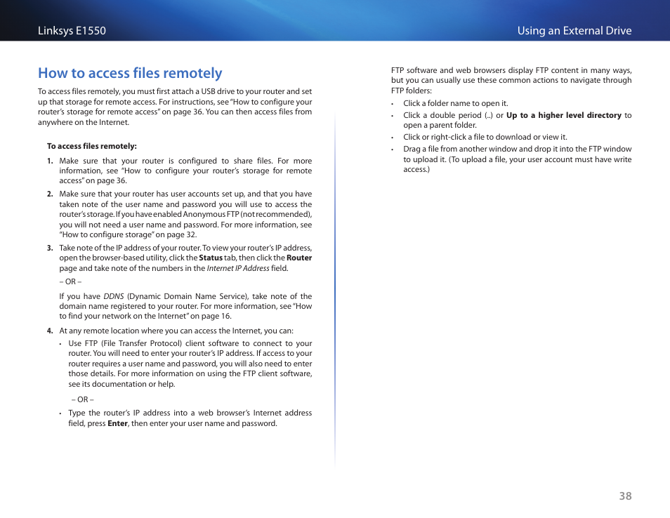 How to access files remotely, How to access files remotely 38 | Linksys E1550 User Manual | Page 41 / 55