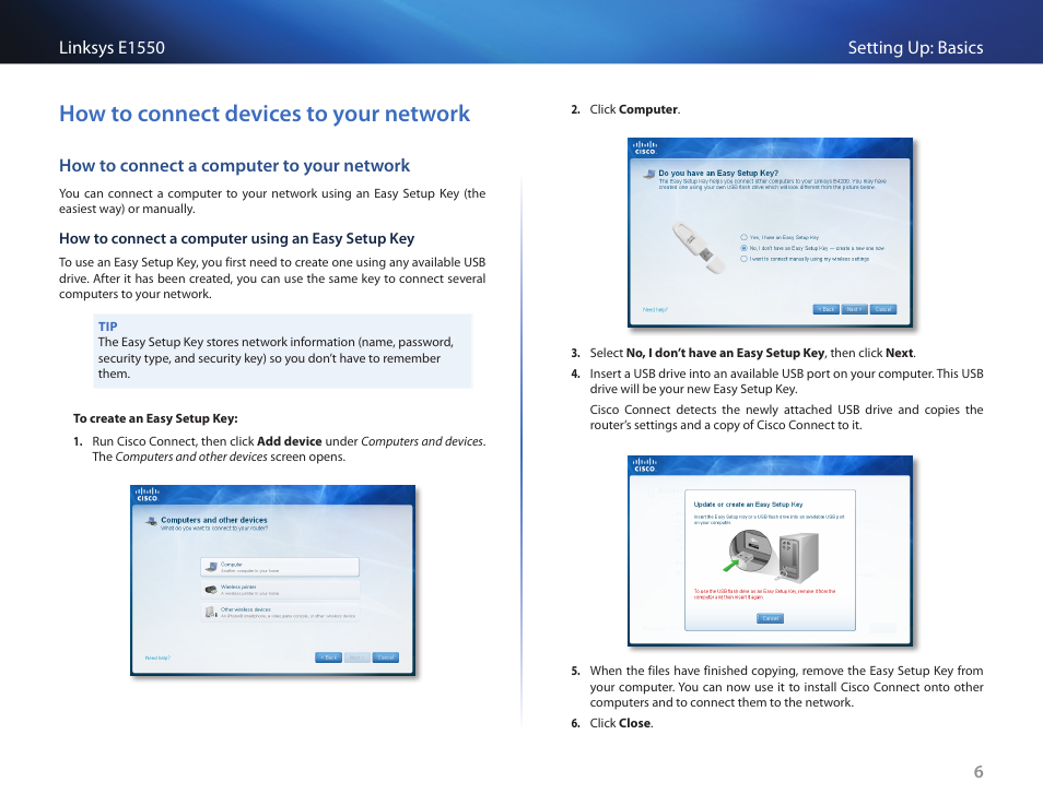 See “how, How to connect devices to your network | Linksys E1550 User Manual | Page 9 / 55