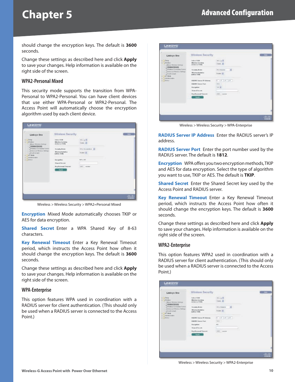 Chapter 5, Advanced configuration | Linksys WAP2000 User Manual | Page 14 / 40