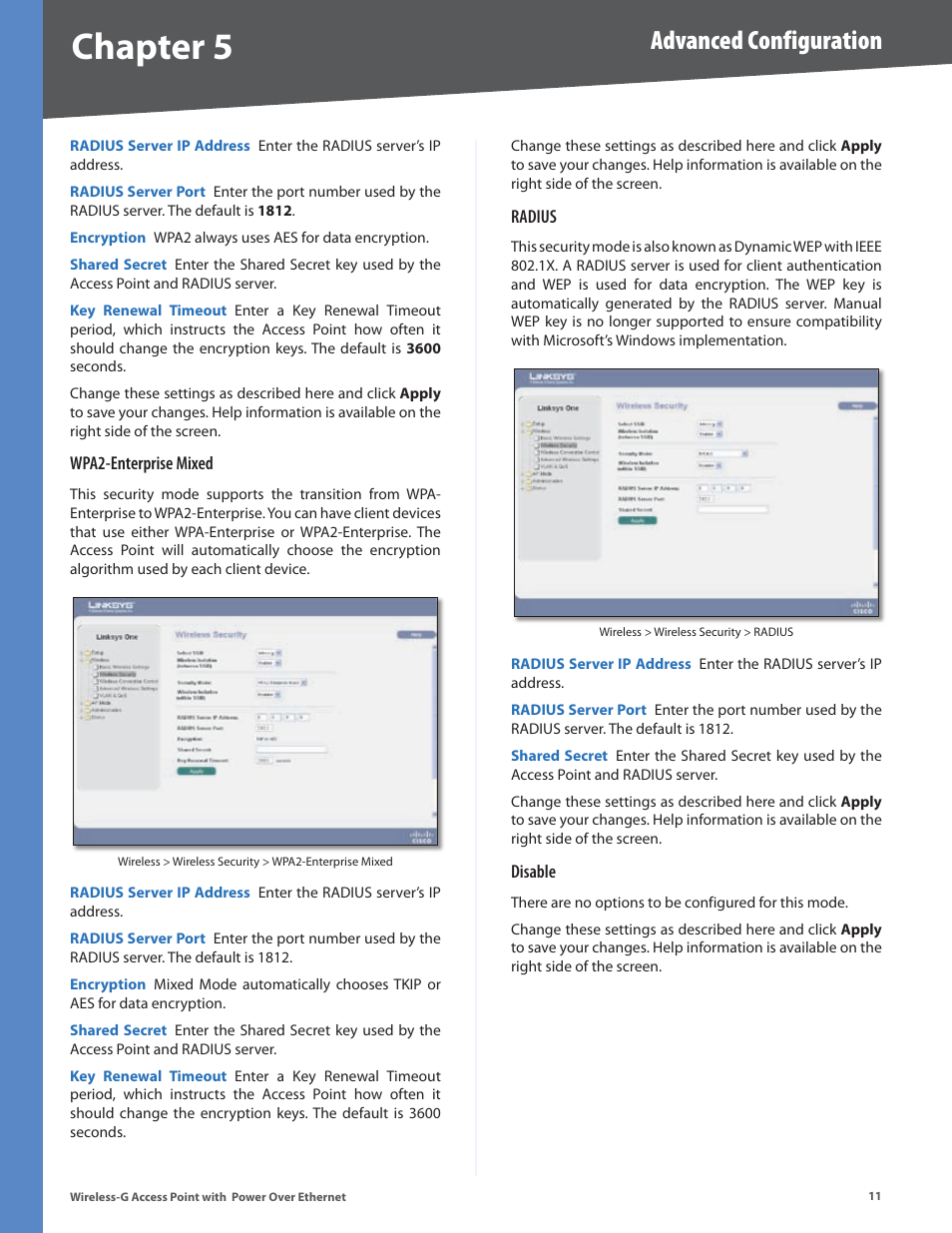 Chapter 5, Advanced configuration | Linksys WAP2000 User Manual | Page 15 / 40