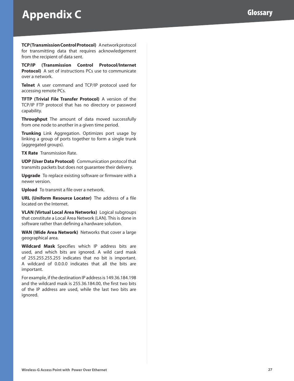 Appendix c, Glossary | Linksys WAP2000 User Manual | Page 31 / 40