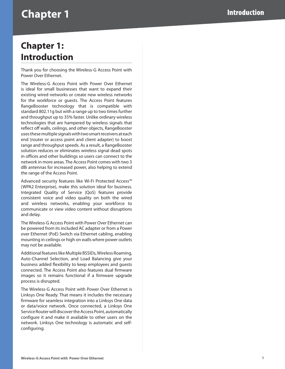 Chapter 1: introduction, Chapter, Chapter : introduction | Introduction | Linksys WAP2000 User Manual | Page 5 / 40