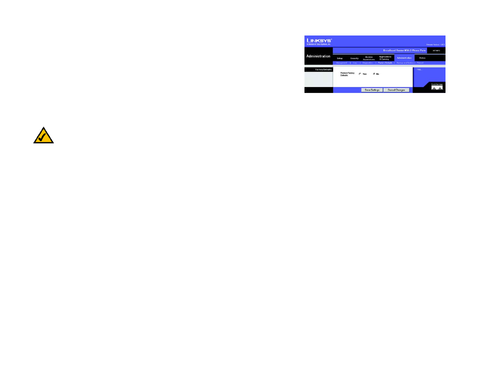 The administration tab - factory defaults | Linksys RT41P2-AT User Manual | Page 39 / 71
