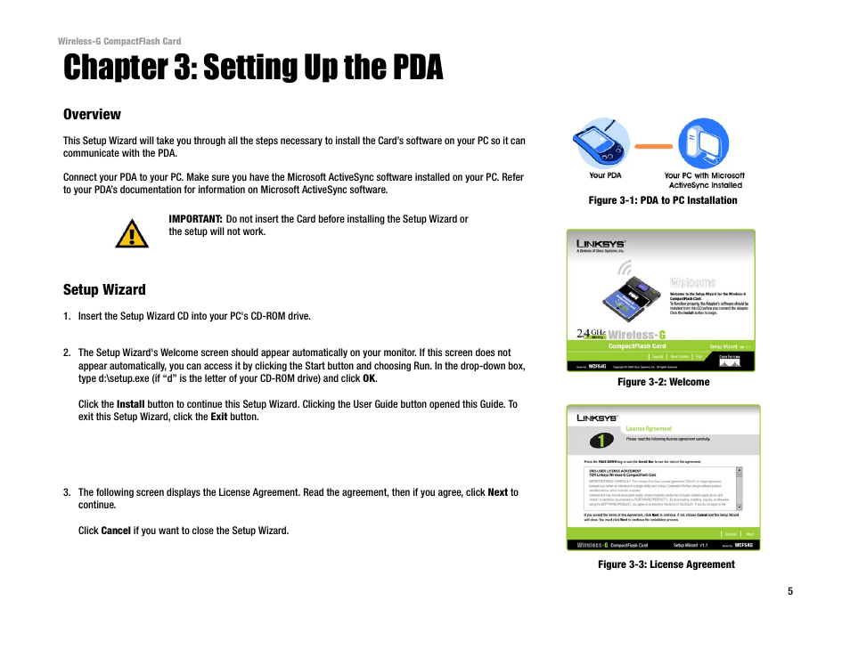 Chapter 3: setting up the pda | Linksys WCF54G User Manual | Page 10 / 48