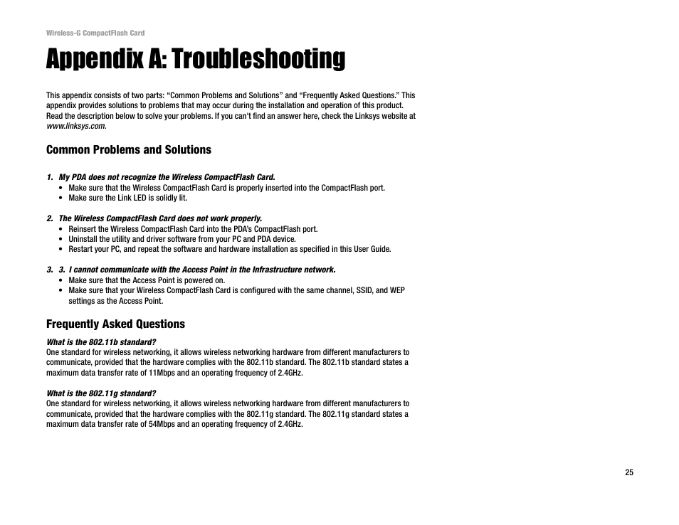 Appendix a: troubleshooting | Linksys WCF54G User Manual | Page 30 / 48