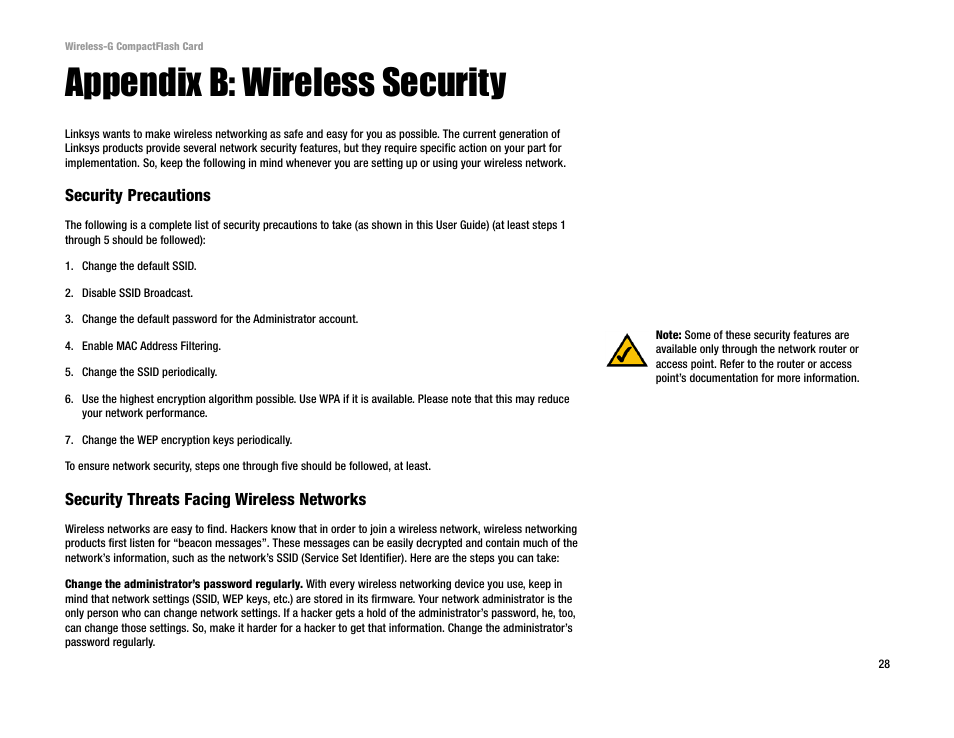 Appendix b: wireless security | Linksys WCF54G User Manual | Page 33 / 48