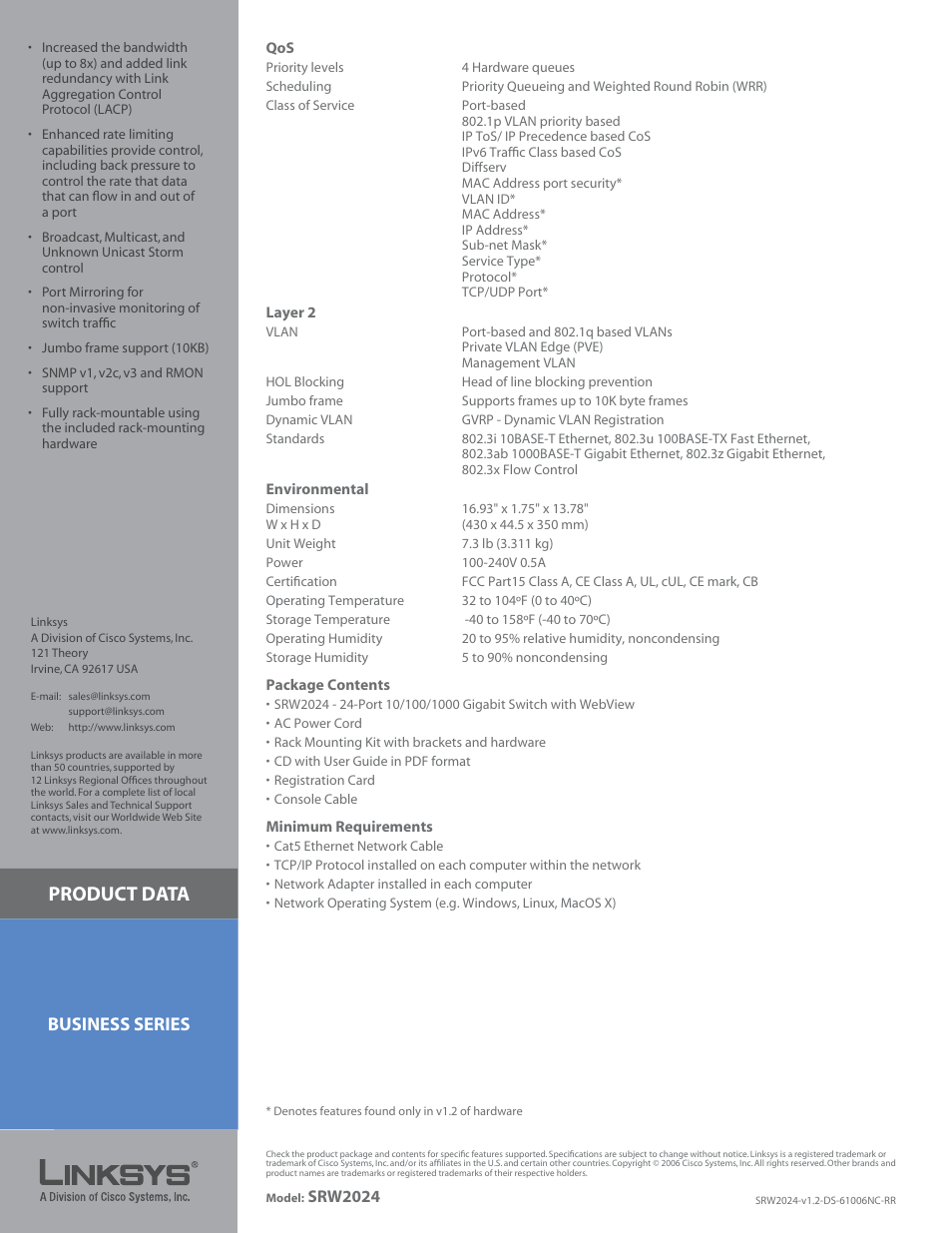 Product data, Business series | Linksys SRW2024 User Manual | Page 3 / 3