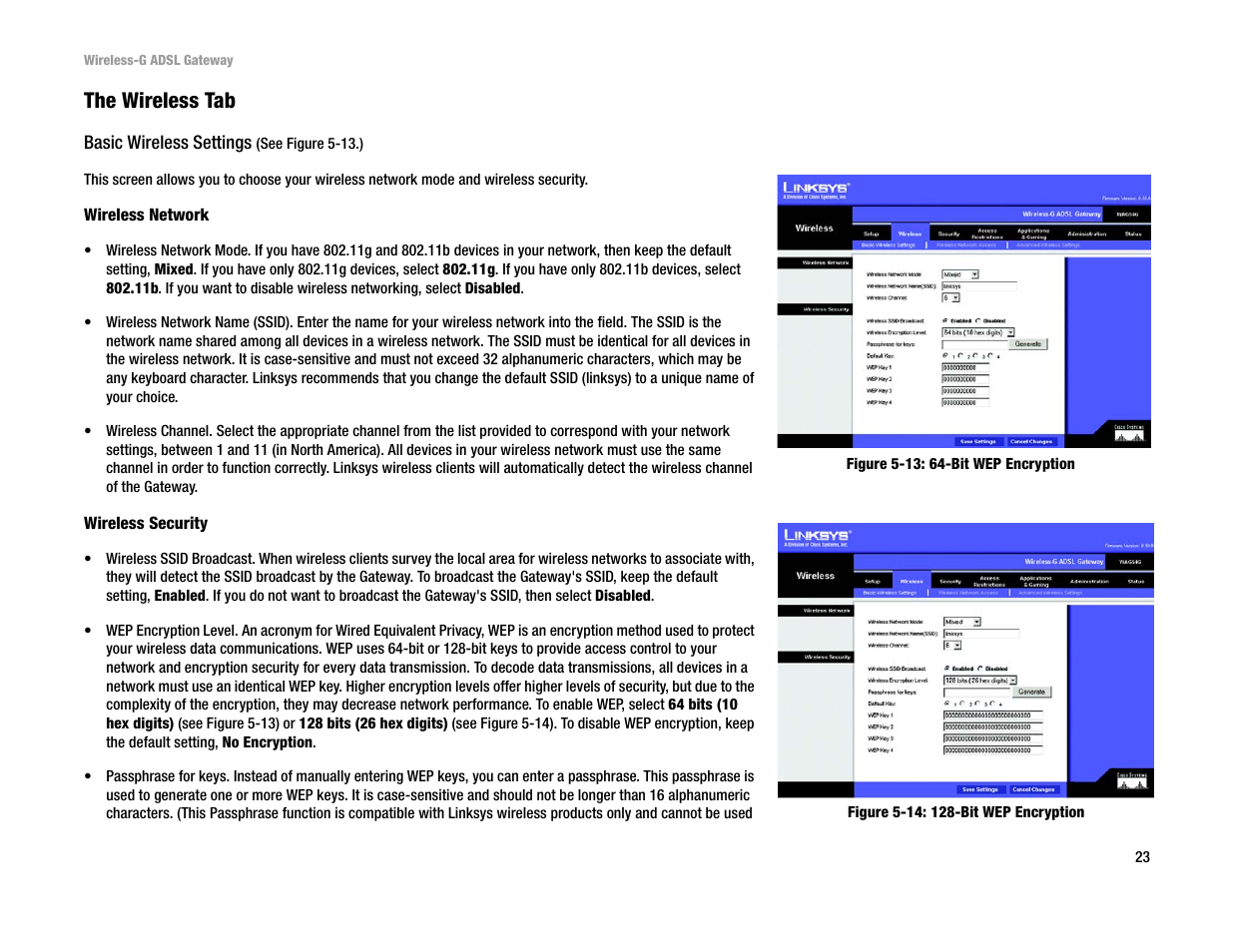 The wireless tab | Linksys WAG54G User Manual | Page 30 / 95