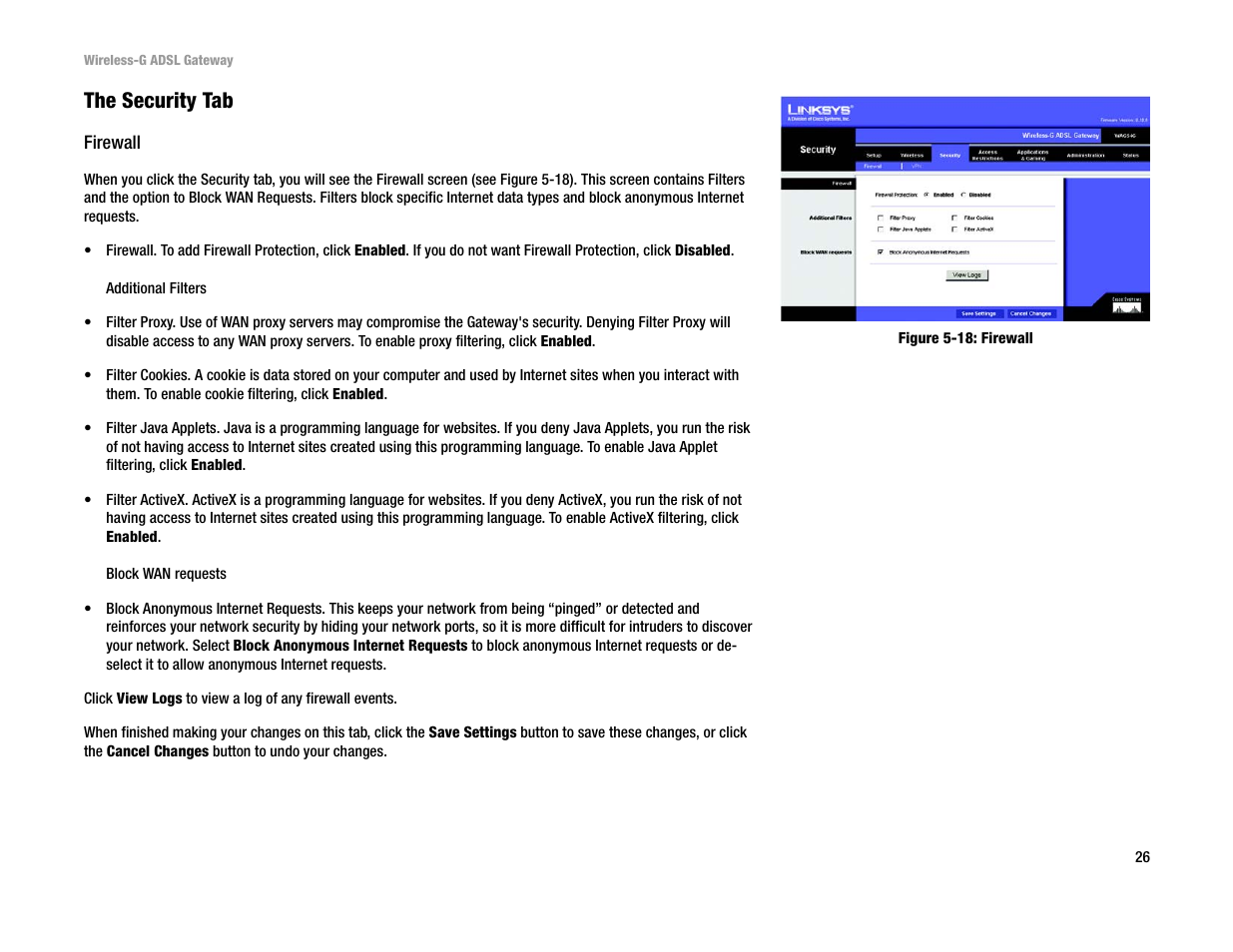 The security tab | Linksys WAG54G User Manual | Page 33 / 95