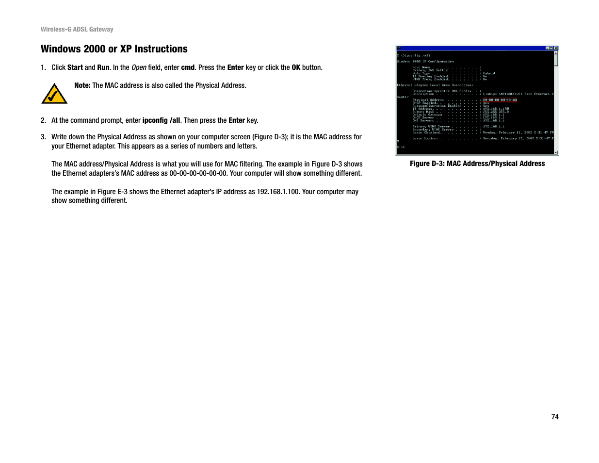 Windows 2000 or xp instructions | Linksys WAG54G User Manual | Page 81 / 95
