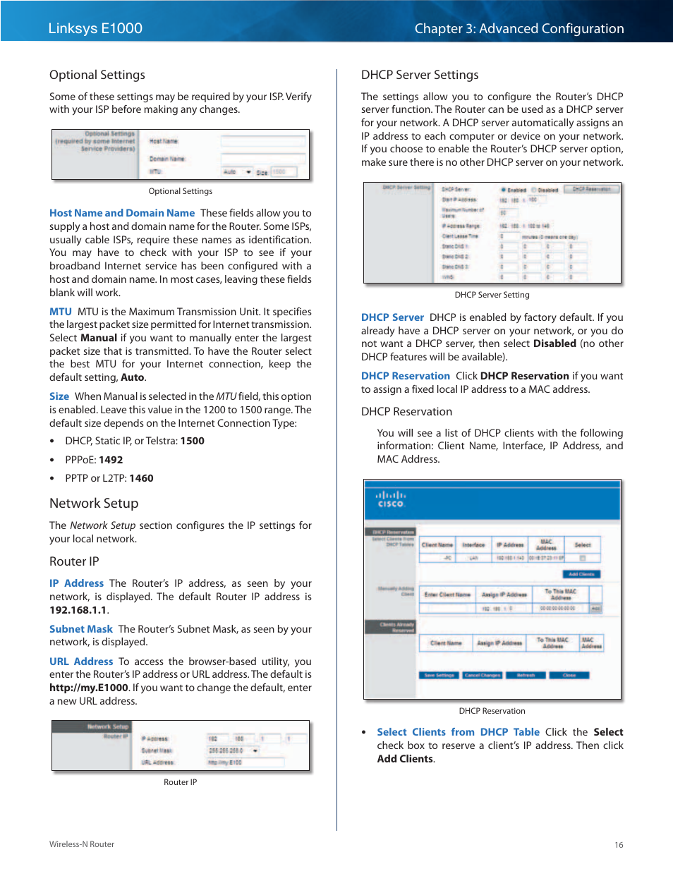 Network setup | Linksys E1000 User Manual | Page 19 / 60