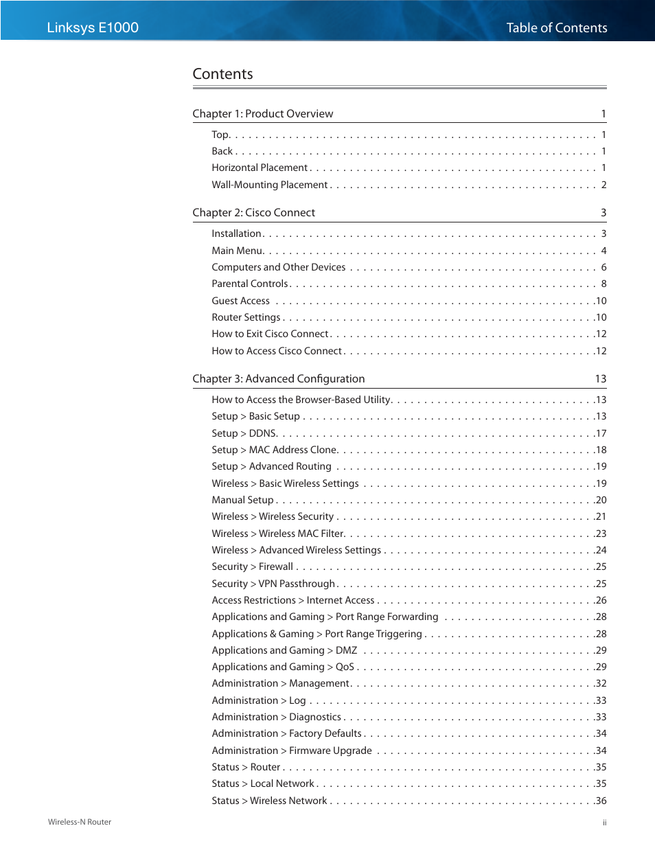 Linksys E1000 User Manual | Page 2 / 60