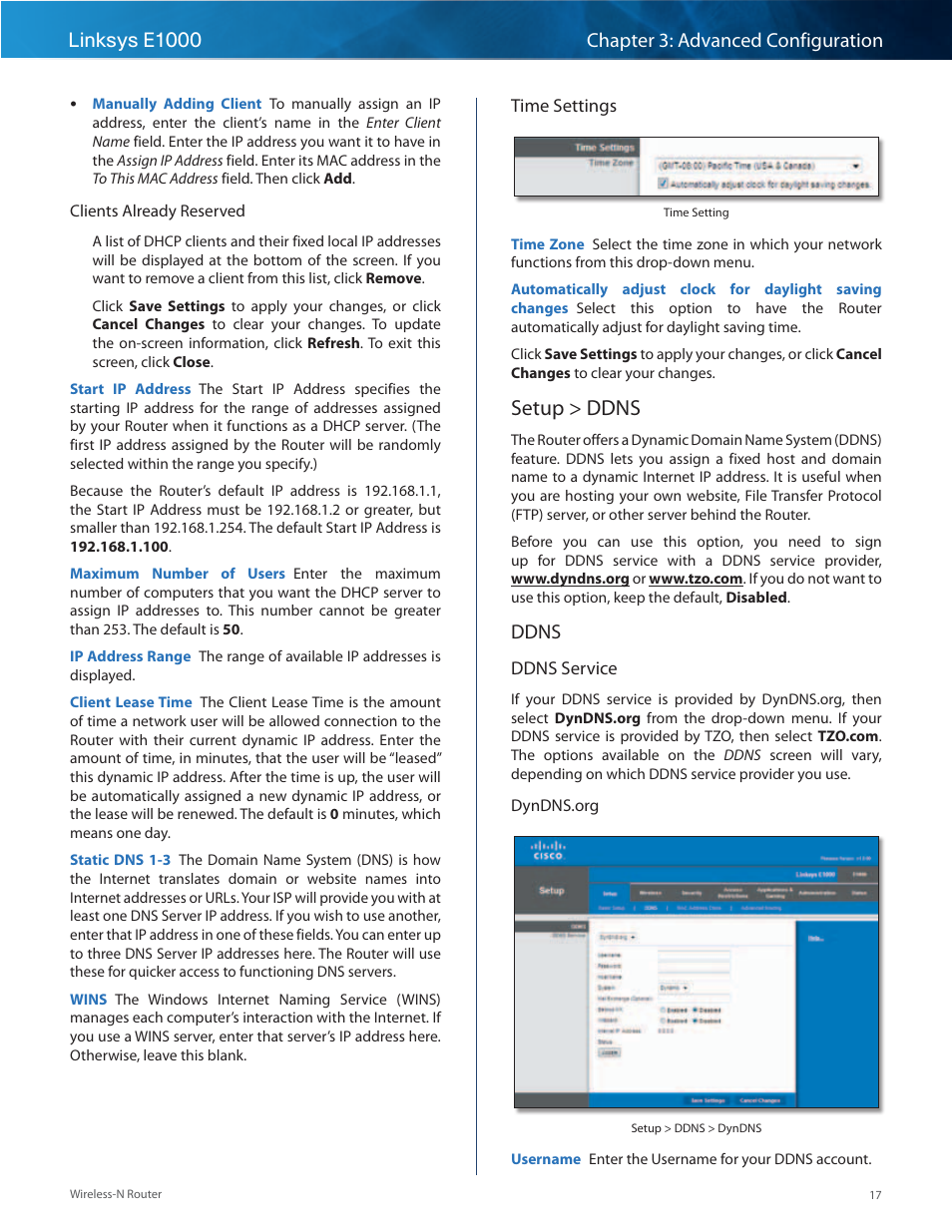 Setup > ddns, Ddns | Linksys E1000 User Manual | Page 20 / 60