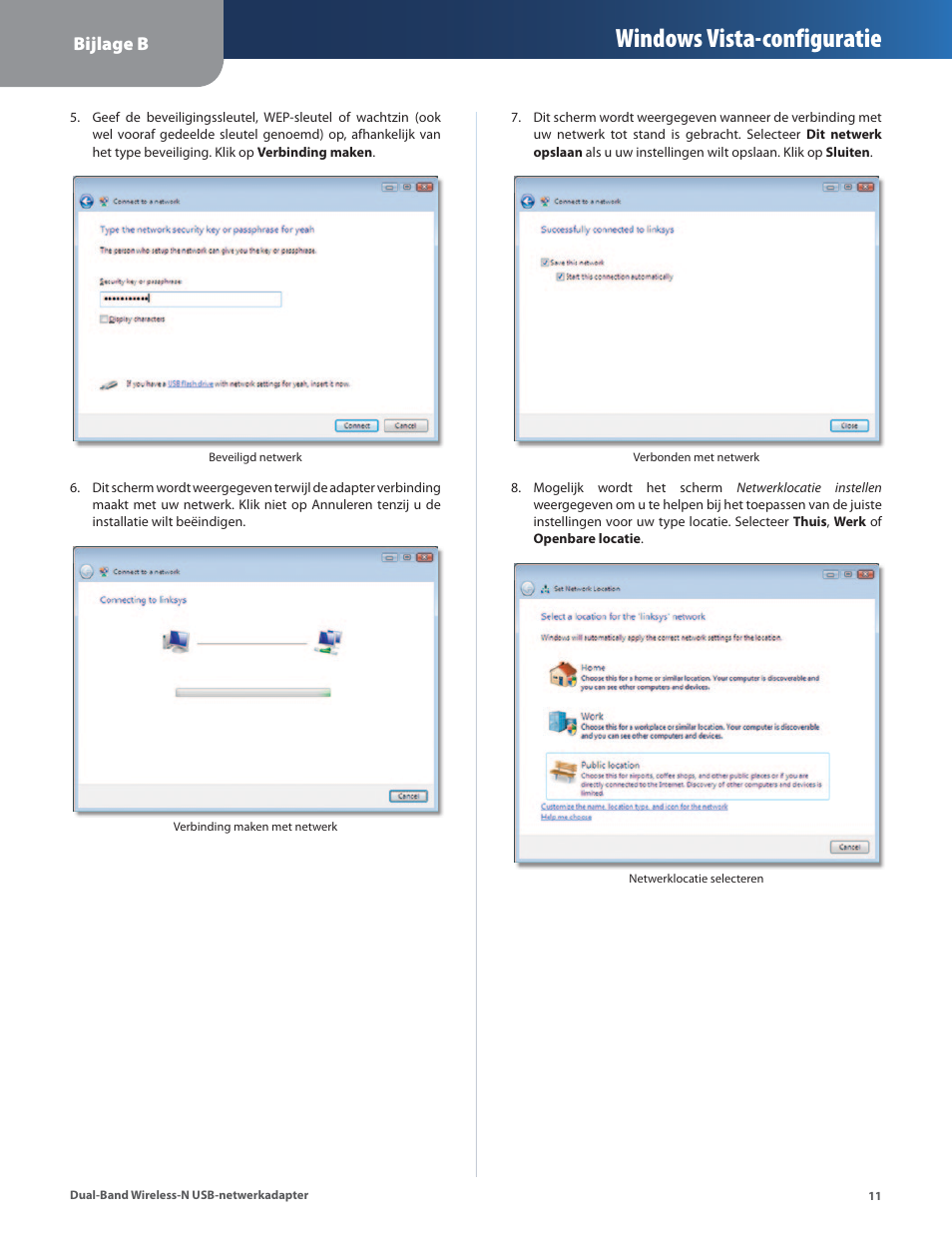 Windows vista-configuratie, Bijlage b | Linksys WUSB600N User Manual | Page 14 / 43