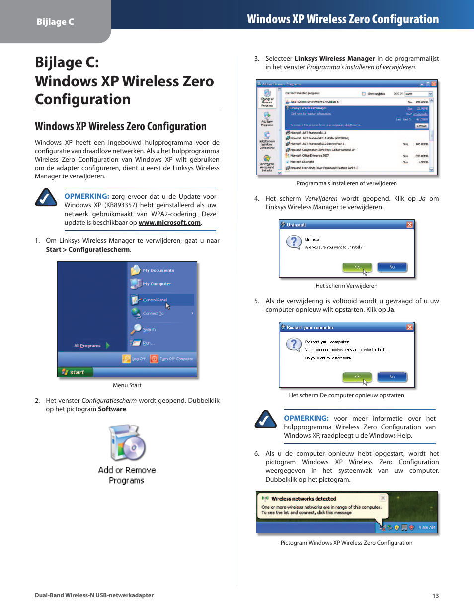 Bijlage c: windows xp wireless zero configuration, Windows xp wireless zero configuration | Linksys WUSB600N User Manual | Page 16 / 43
