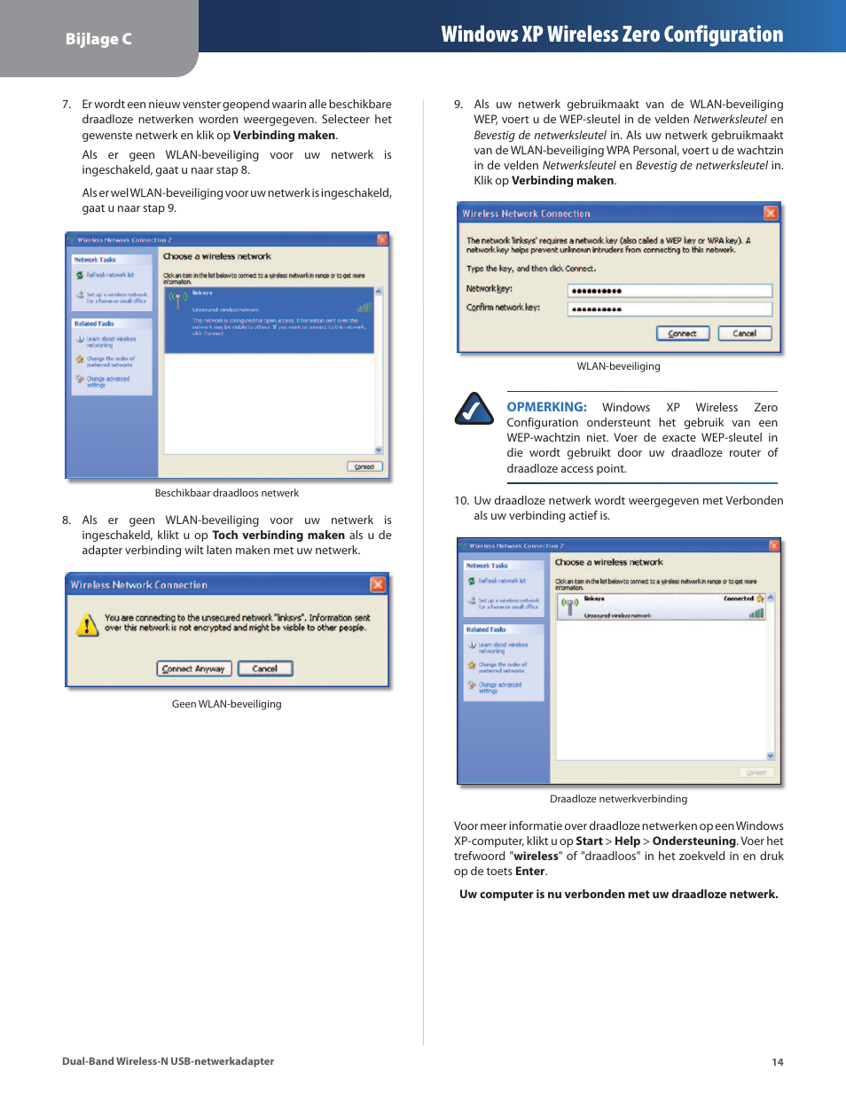 Windows xp wireless zero configuration, Bijlage c | Linksys WUSB600N User Manual | Page 17 / 43