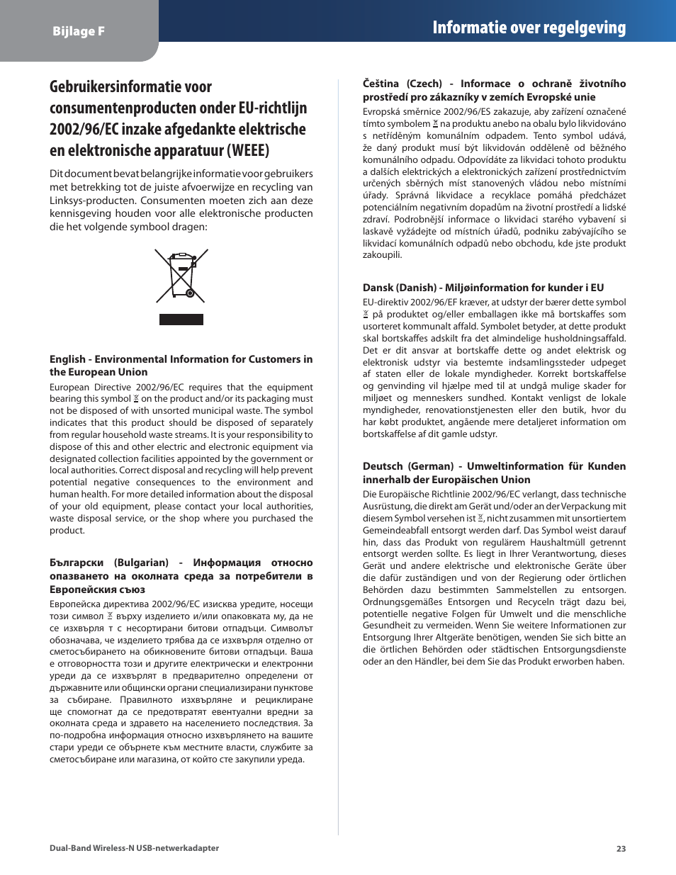 Informatie over regelgeving | Linksys WUSB600N User Manual | Page 26 / 43