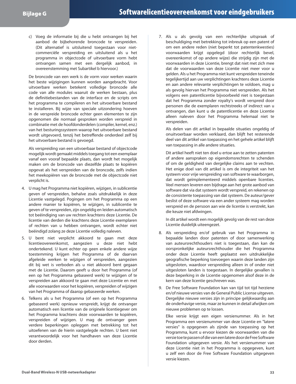 Softwarelicentieovereenkomst voor eindgebruikers, Bijlage g | Linksys WUSB600N User Manual | Page 36 / 43