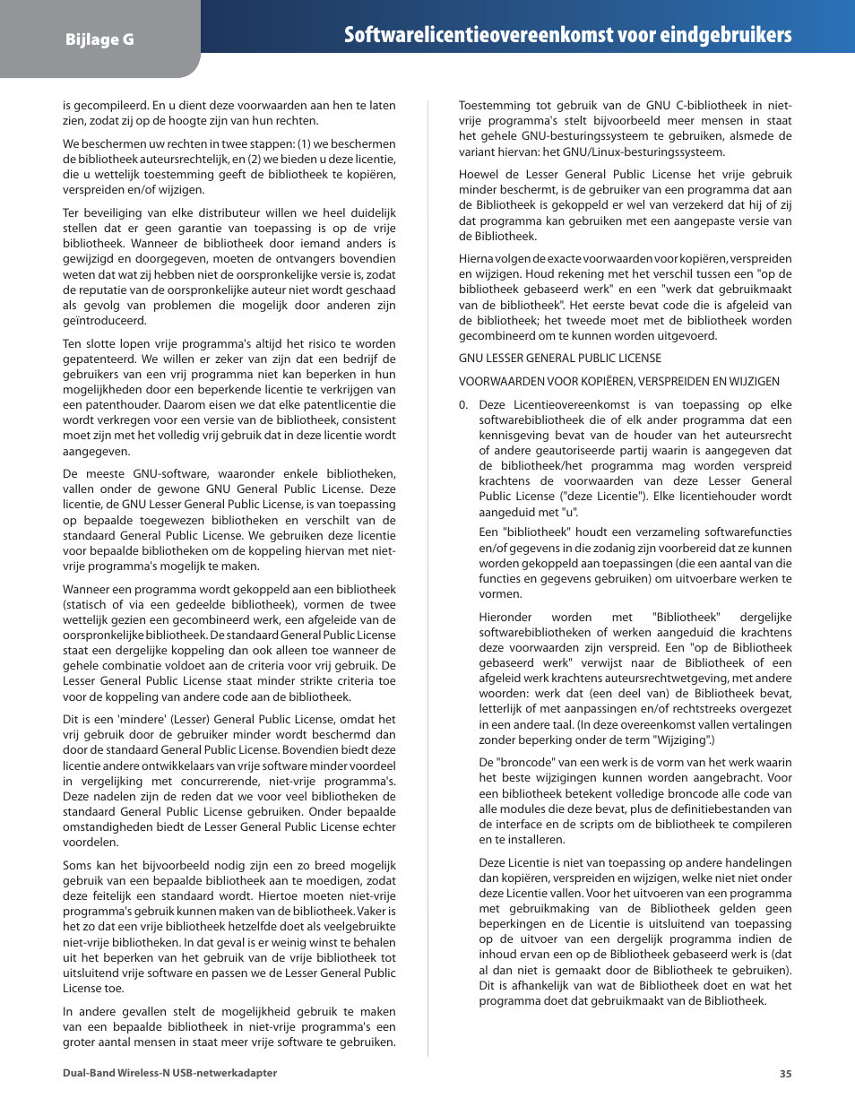 Softwarelicentieovereenkomst voor eindgebruikers, Bijlage g | Linksys WUSB600N User Manual | Page 38 / 43