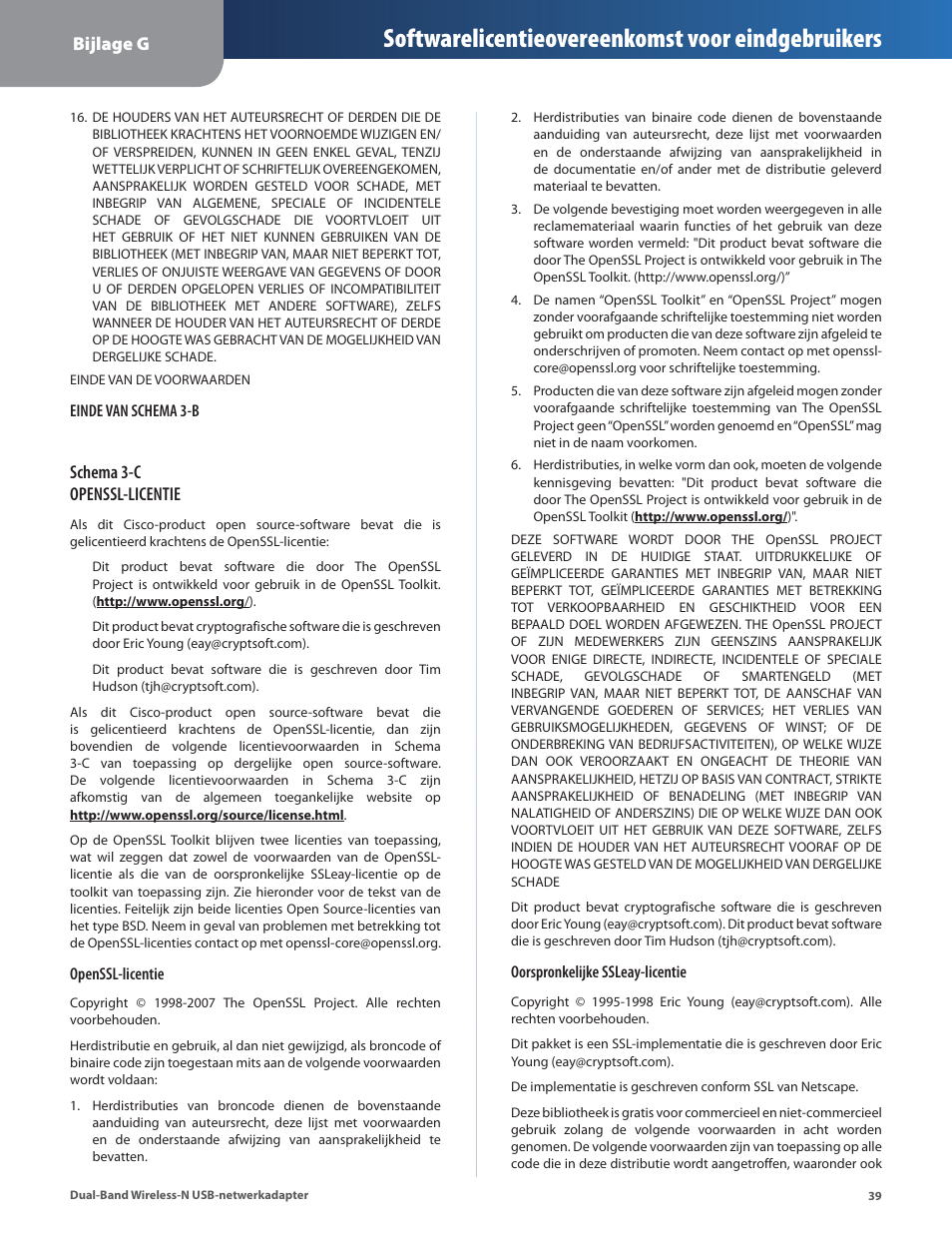 Softwarelicentieovereenkomst voor eindgebruikers | Linksys WUSB600N User Manual | Page 42 / 43
