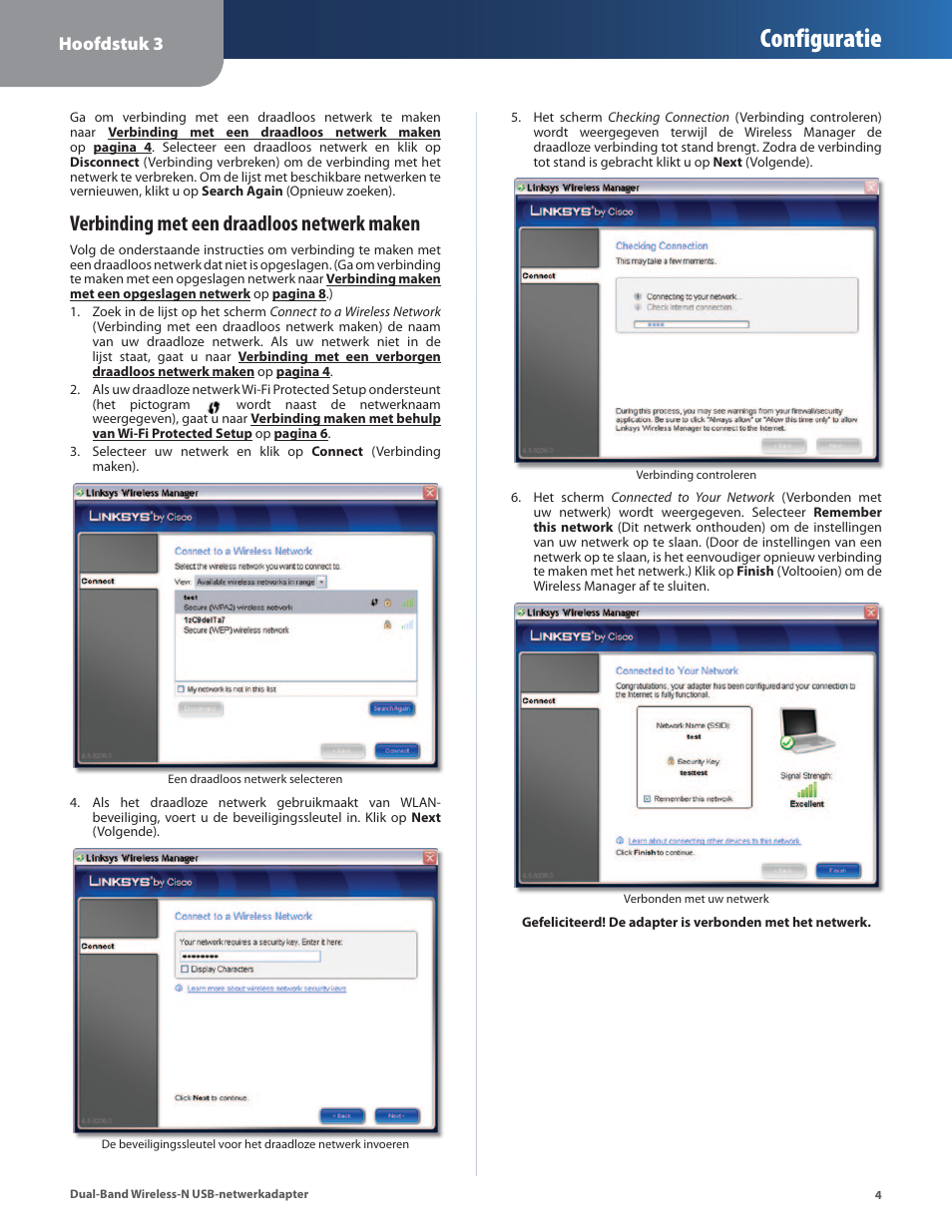 Configuratie, Verbinding met een draadloos netwerk maken, Hoofdstuk 3 | Linksys WUSB600N User Manual | Page 7 / 43