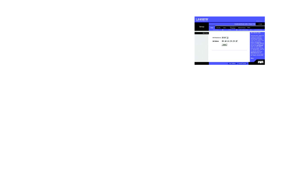 The setup tab - mac address clone, Figure 5-11: setup tab - mac address clone | Linksys RT31P2 User Manual | Page 31 / 90