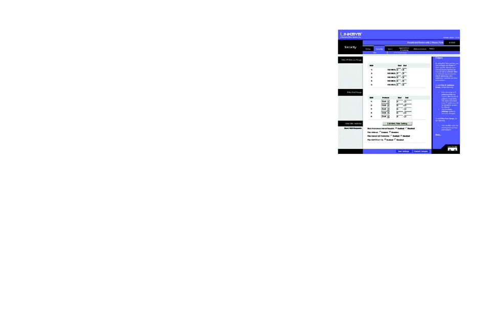 The security tab - filter, Figure 5-14: security tab - filter | Linksys RT31P2 User Manual | Page 34 / 90