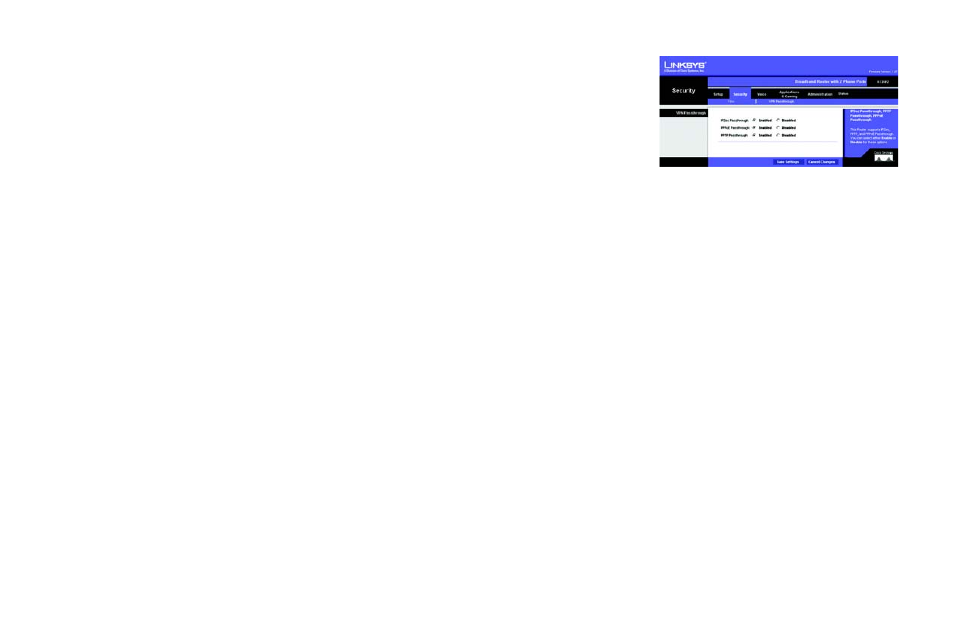The security tab - vpn passthrough, Figure 5-16: security tab - vpn passthrough | Linksys RT31P2 User Manual | Page 36 / 90